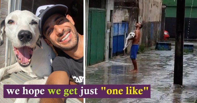 Man Enjoys The Rain While Carrying His Paraplegic Puppy In His Arms