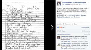 The foster care wish list was first published online by Dreamcatchers for Abused Children in July 2015